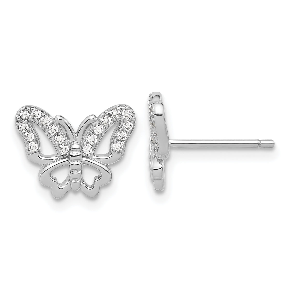 Sterling Silver Rhodium-plated CZ Butterfly Post Earrings