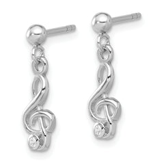 Sterling Silver Rhodium-plated CZ Treble Clef Post Dangle Drop Earrings