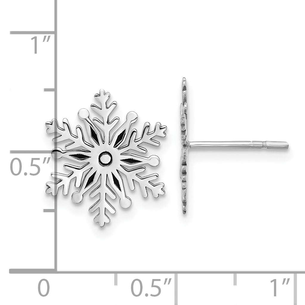 Sterling Silver Rhodium-plated Enamel Snowflake Post Earrings