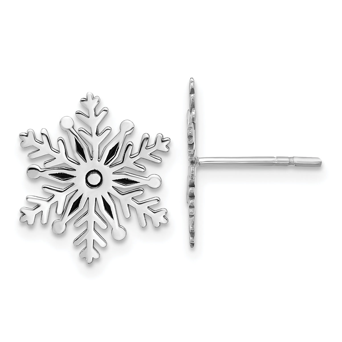 Sterling Silver Rhodium-plated Enamel Snowflake Post Earrings