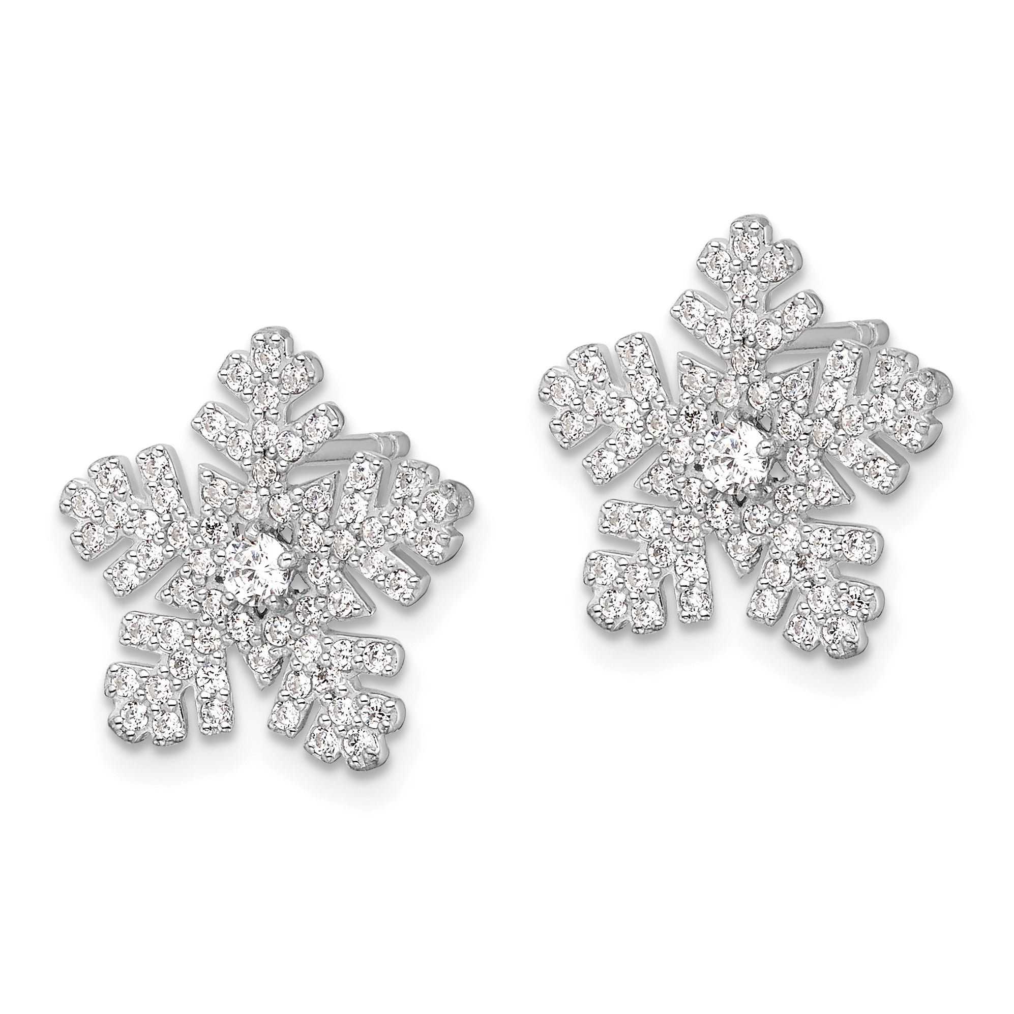 Sterling Silver Rhodium-plated CZ Snowflake Post Earrings