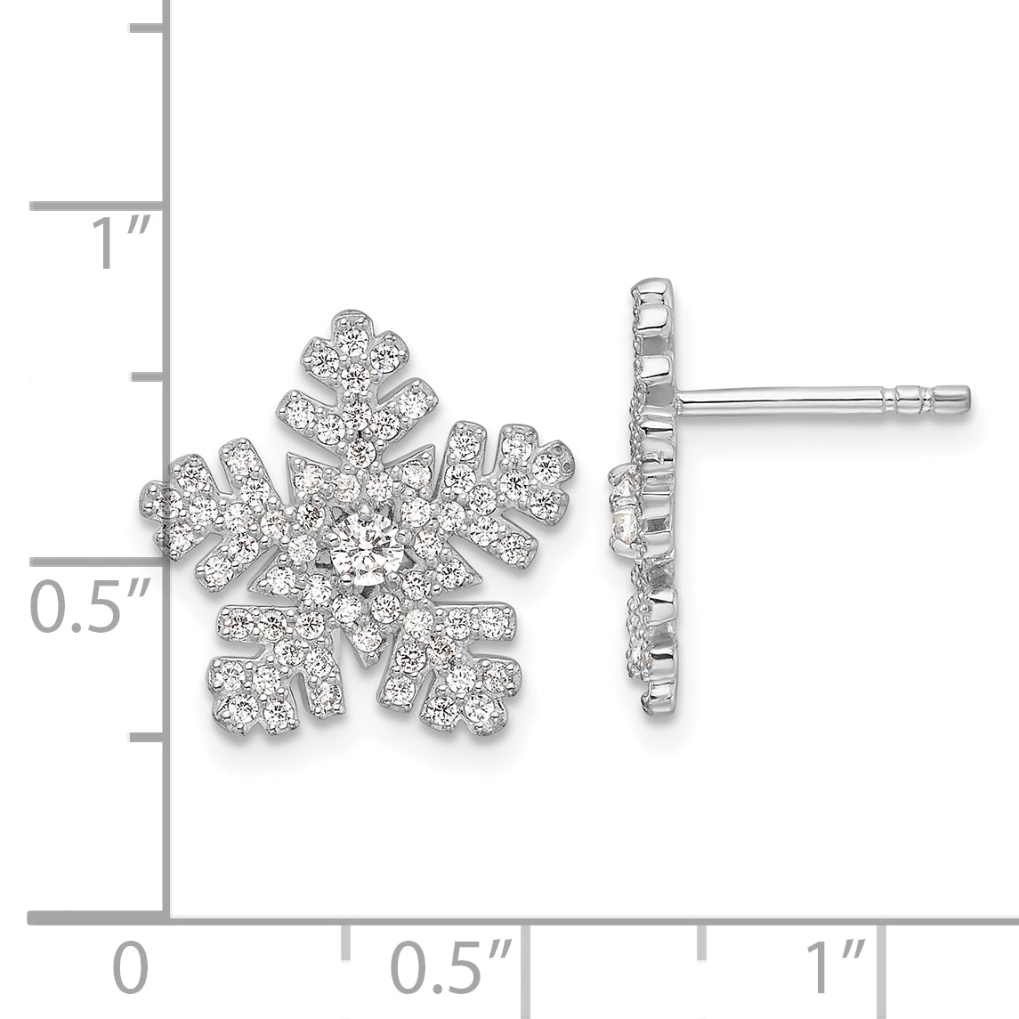 Sterling Silver Rhodium-plated CZ Snowflake Post Earrings