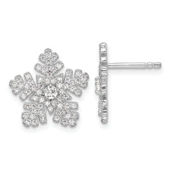 Sterling Silver Rhodium-plated CZ Snowflake Post Earrings