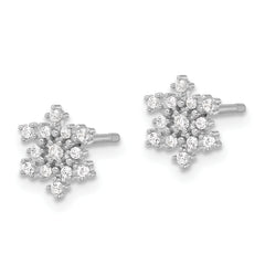 Sterling Silver Rhodium-plated Polished CZ Snowflake Post Earrings