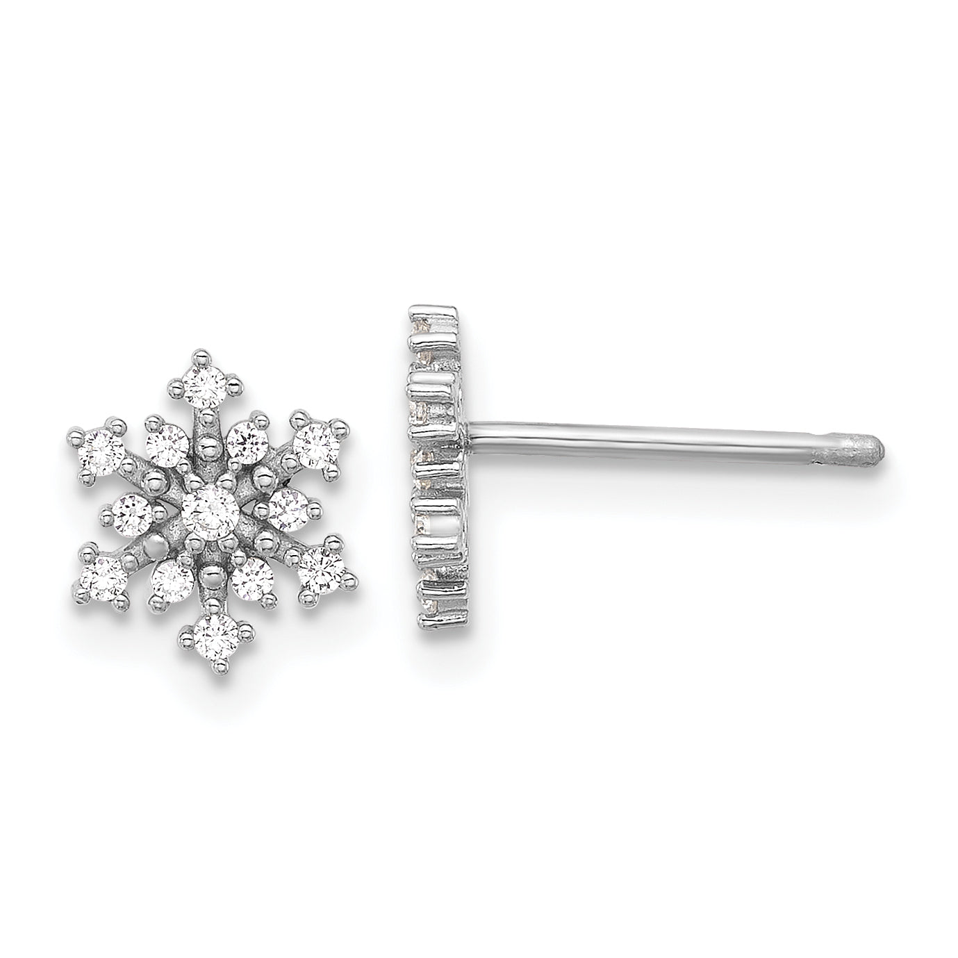 Sterling Silver Rhodium-plated Polished CZ Snowflake Post Earrings