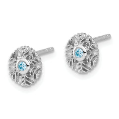 Sterling Silver Rhodium-plated Aqua CZ Snowflake Post Earrings