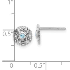 Sterling Silver Rhodium-plated Aqua CZ Snowflake Post Earrings