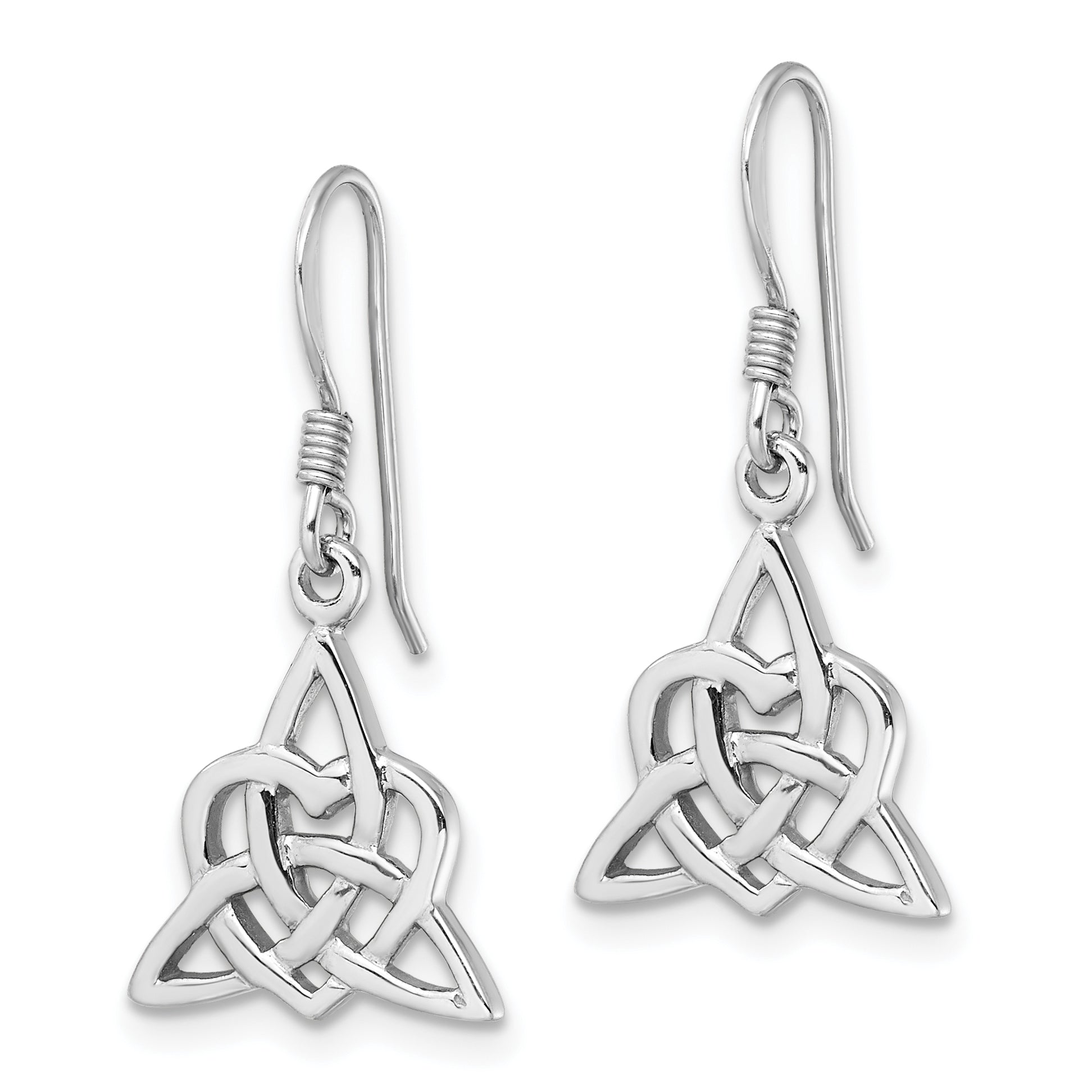 Sterling Silver Rh-Plated Polished Triangle Heart Celtic Design Earrings