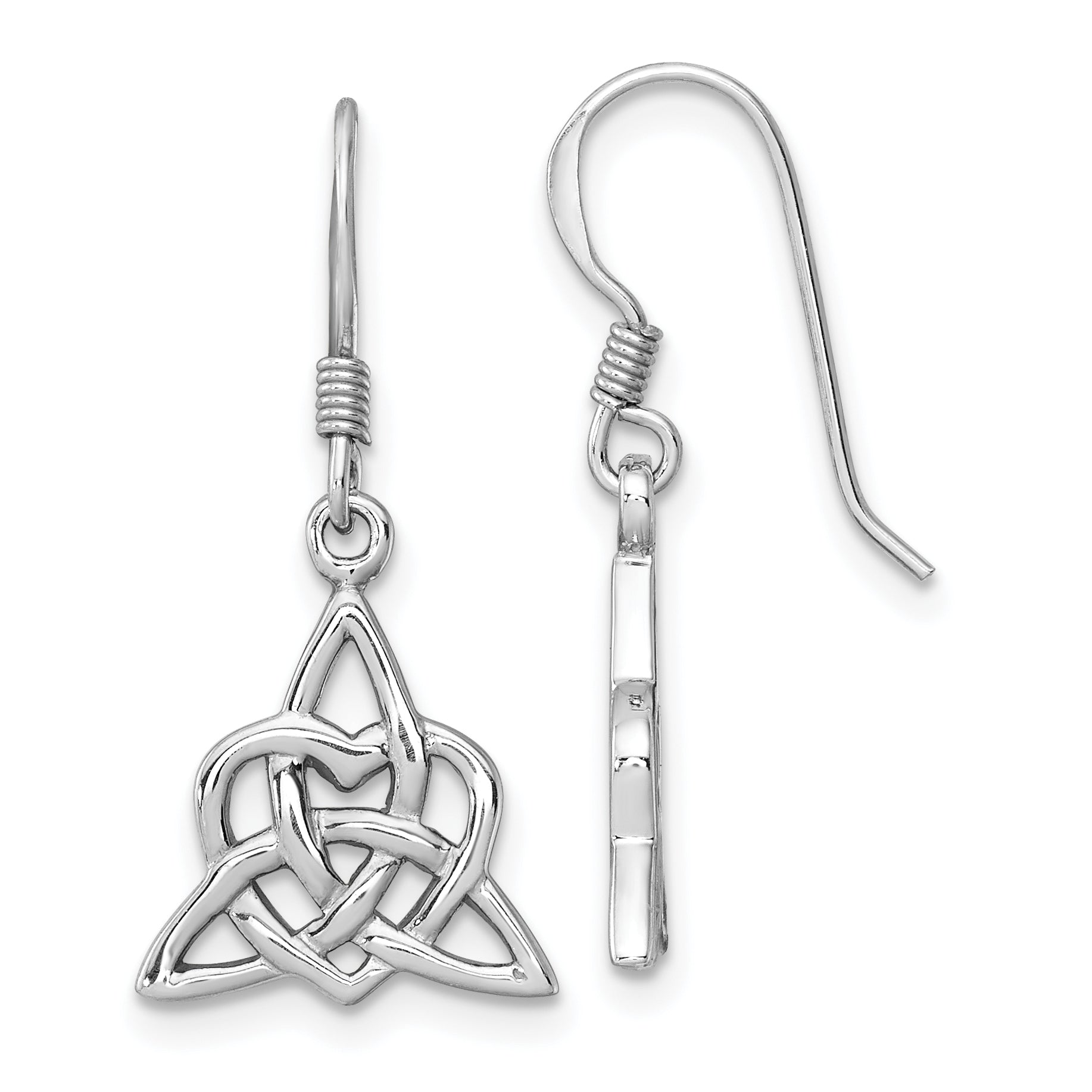 Sterling Silver Rh-Plated Polished Triangle Heart Celtic Design Earrings