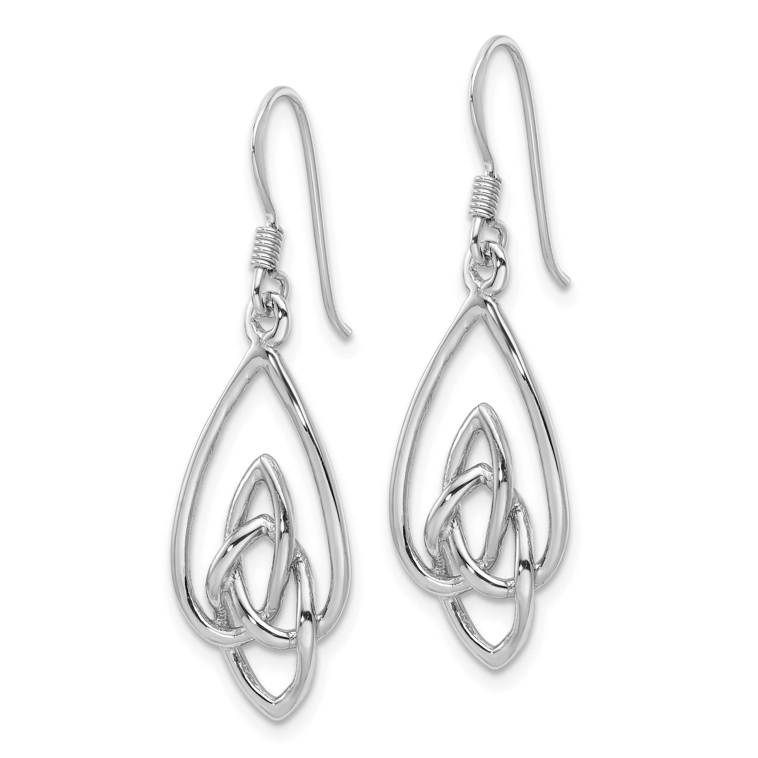 Sterling Silver Rhodium-Plated Polished Dangle Celtic Knot Design Earrings