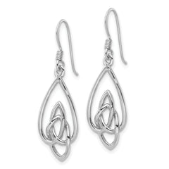 Sterling Silver Rhodium-Plated Polished Dangle Celtic Knot Design Earrings