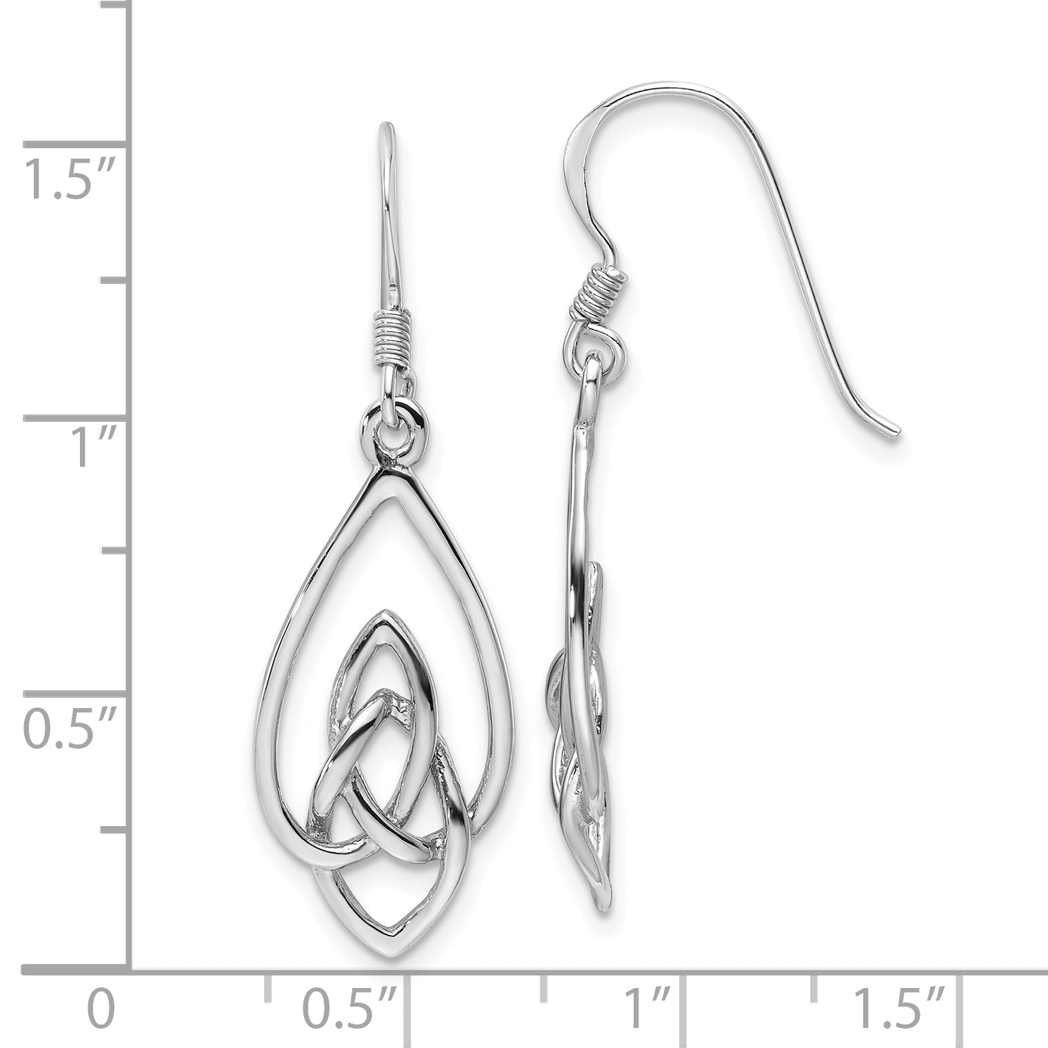 Sterling Silver Rhodium-Plated Polished Dangle Celtic Knot Design Earrings