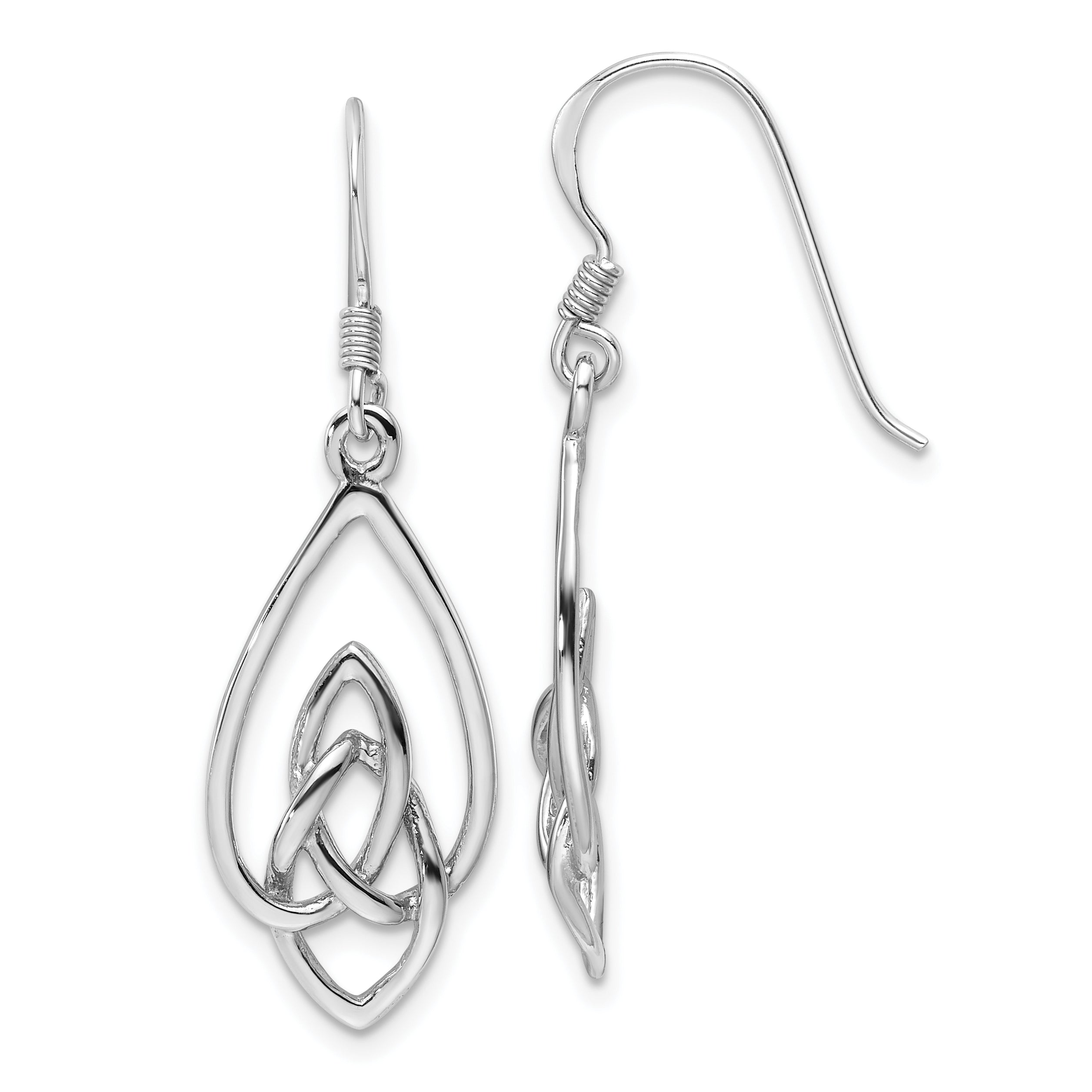 Sterling Silver Rhodium-Plated Polished Dangle Celtic Knot Design Earrings