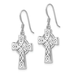 Sterling Silver Rhod-Plated Polished Dangle Celtic Cross Design Earrings