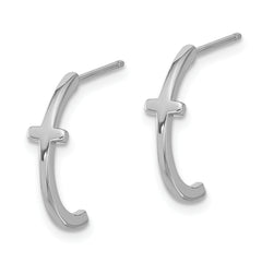 Sterling Silver Rhodium-plated Polished Cross Post J-Hoop Earrings