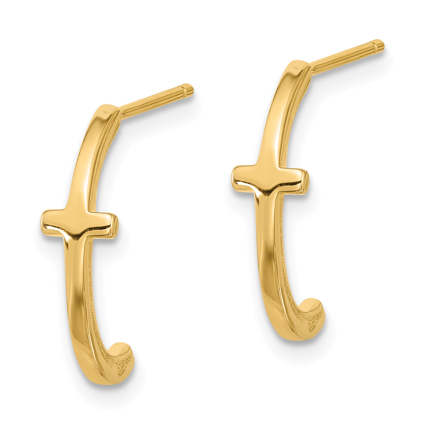 Sterling Silver Gold-tone Polished Cross Post J-Hoop Earrings