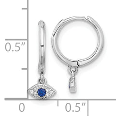 Sterling Silver RH-plated Blue & White CZ Evil Eye Dangle Hoop Earrings