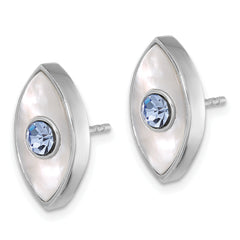 Sterling Silver RH-plated Polished MOP & Blue Crystal Evil Eye Post Earring