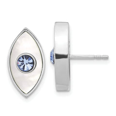 Sterling Silver RH-plated Polished MOP & Blue Crystal Evil Eye Post Earring