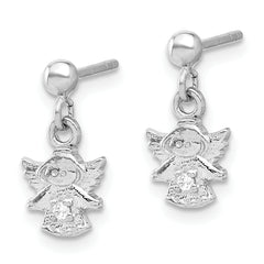 Sterling Silver Rhodium-plated Polished CZ Angel Post Dangle Earrings