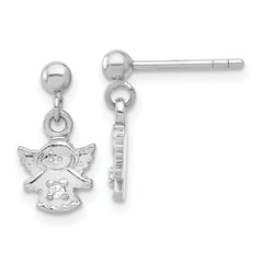 Sterling Silver Rhodium-plated Polished CZ Angel Post Dangle Earrings