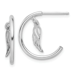 Sterling Silver RH-plated Polished Wings Dangle Post C-Hoop Earrings