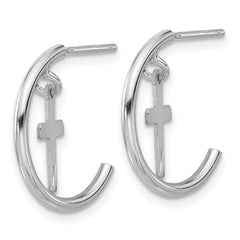 Sterling Silver Rhodium-plated Polished Cross Dangle Post C-Hoop Earrings