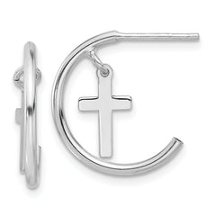 Sterling Silver Rhodium-plated Polished Cross Dangle Post C-Hoop Earrings