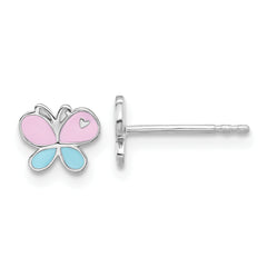 Sterling Silver RH-pltd Blue/Pink Enamel Butterfly Children's Post Earrings