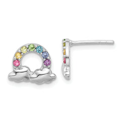 Sterling Silver Rhodium-plated Polished Crystal Rainbow & Clouds Children's Post Earrings