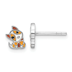 Sterling Silver RH-plated Multicolor Enameled Dog Children's Post Earrings