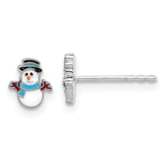 Sterling Silver Rhodium-plated Enamel Snowman Children's Post Earrings