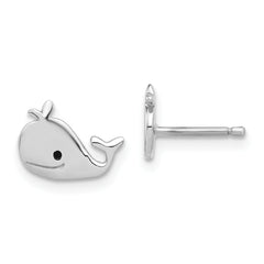 Sterling Silver Madi K Polished & Enameled Whale Children's Post Earrings