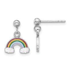 Sterling Silver Rhodium-plated Polished & Enameled w/ Glitter Rainbow Children's Post Dangle Earrings