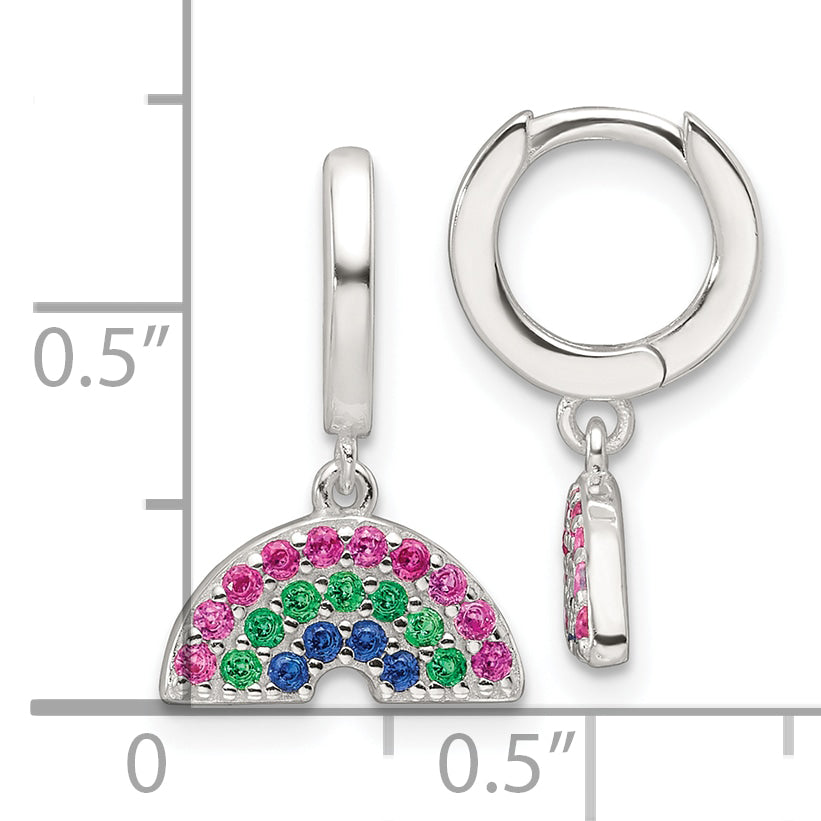 Sterling Silver E-Coating Polished Multicolor CZ Dangle Rainbow Children's Round Hoop Earrings