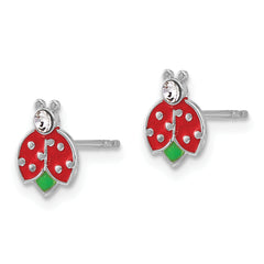 Sterling Silver Rhodium-plated Polished Enameled & Crystal Ladybug Children's Post Earrings