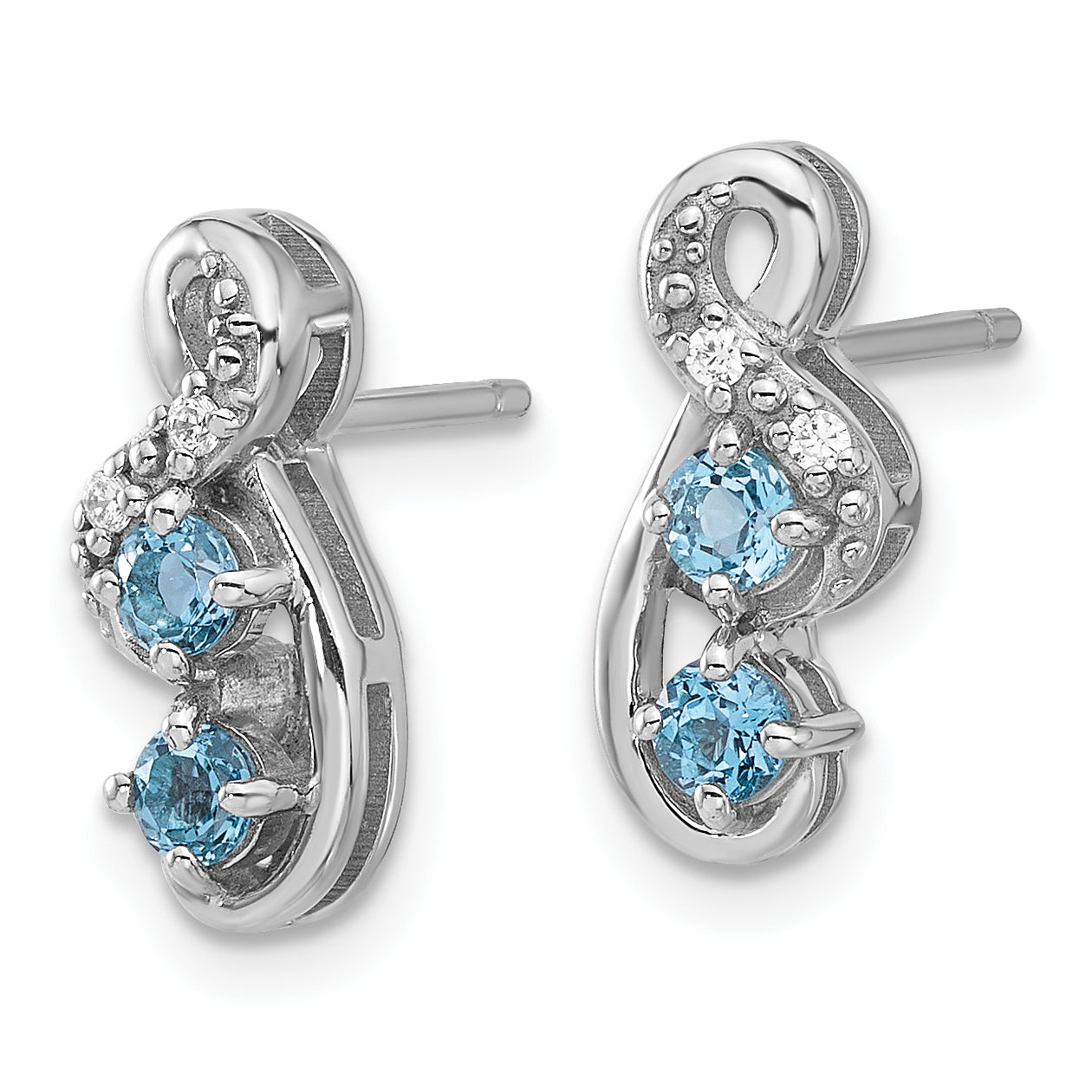 SS Rhodium-plated Lt Swiss Blue Topaz and CZ Swirl Post Earrings