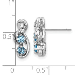 SS Rhodium-plated Lt Swiss Blue Topaz and CZ Swirl Post Earrings