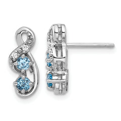 SS Rhodium-plated Lt Swiss Blue Topaz and CZ Swirl Post Earrings