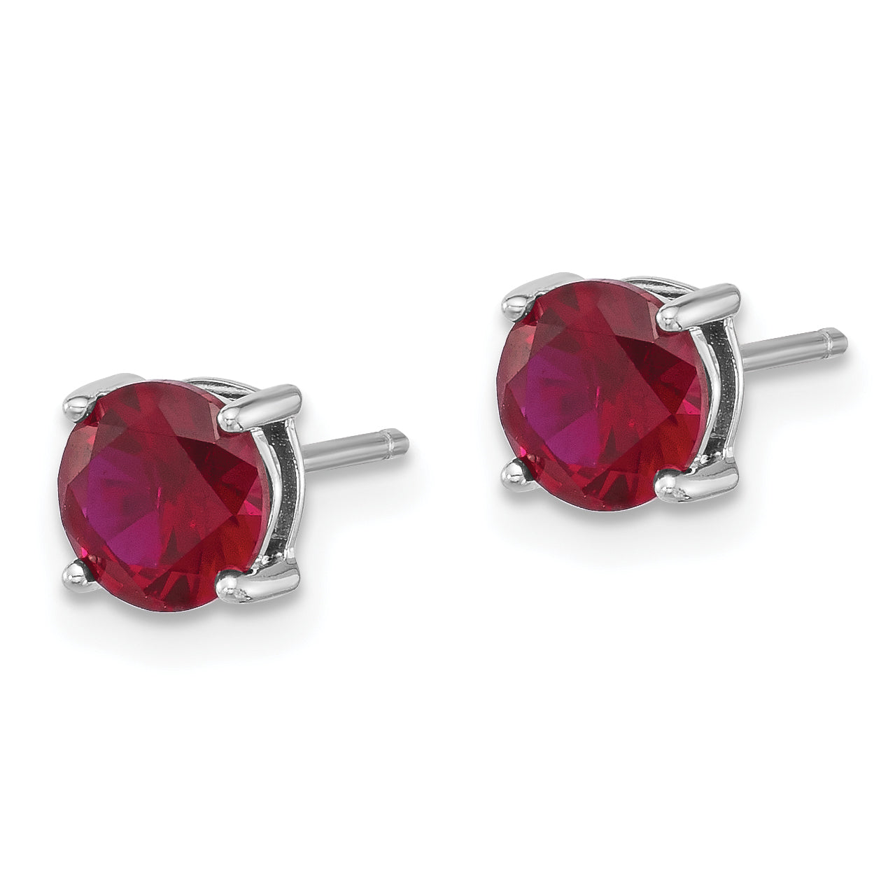 Sterling Silver Rhodium-plated 6mm Lab Created Ruby Stud Earrings