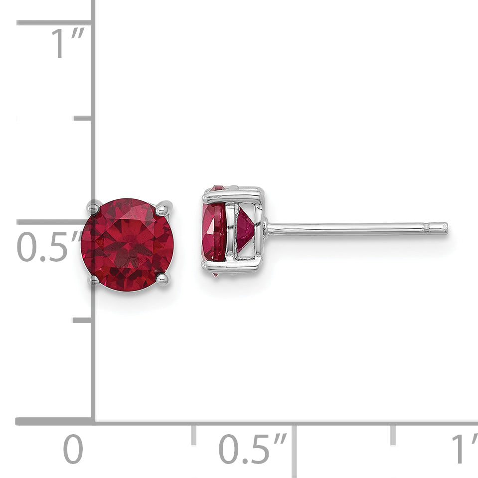 Sterling Silver Rhodium-plated 6mm Lab Created Ruby Stud Earrings