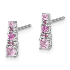 Sterling Silver Rh-plated .52Cr Pink Sapphire/.03Cr White Sapphire Earrings