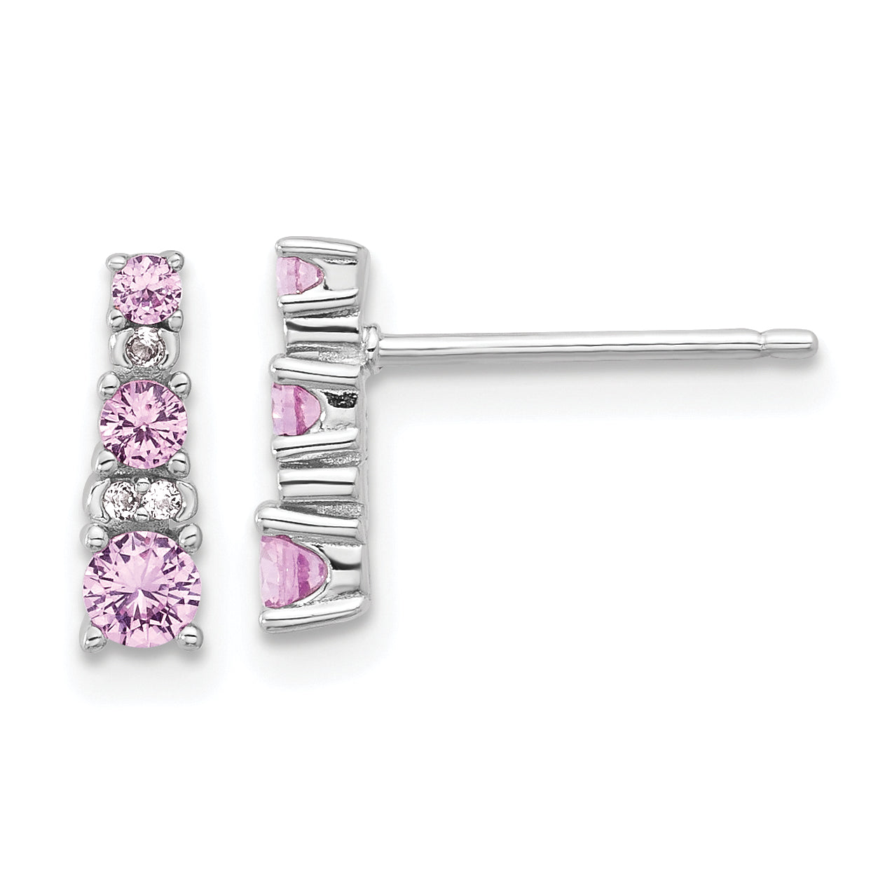 Sterling Silver Rh-plated .52Cr Pink Sapphire/.03Cr White Sapphire Earrings