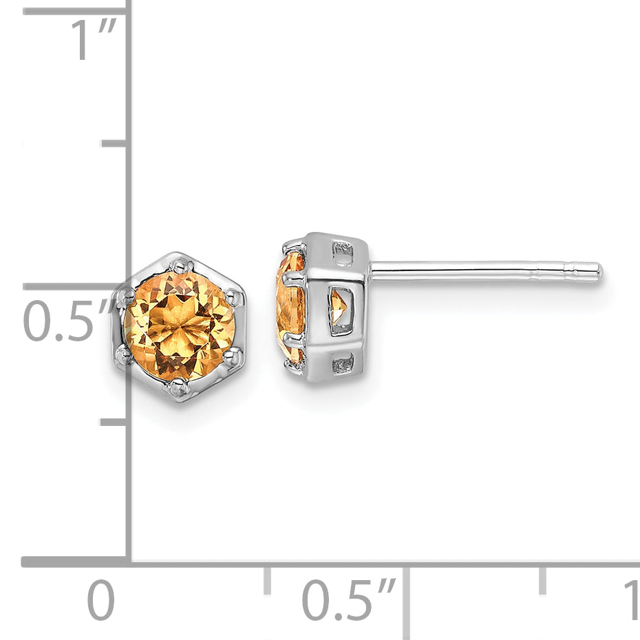 Sterling Silver Rhodium-plated Polished Citrine Post Earrings