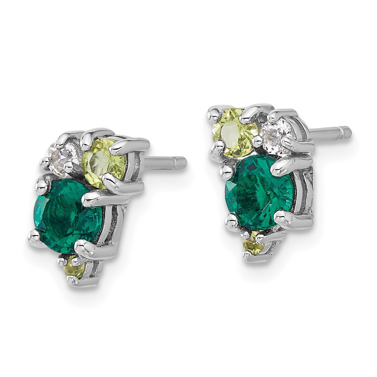 Sterling Silver Rhodium Cr.Emerald Peridot and White Topaz Post Earrings