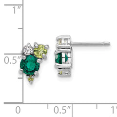 Sterling Silver Rhodium Cr.Emerald Peridot and White Topaz Post Earrings