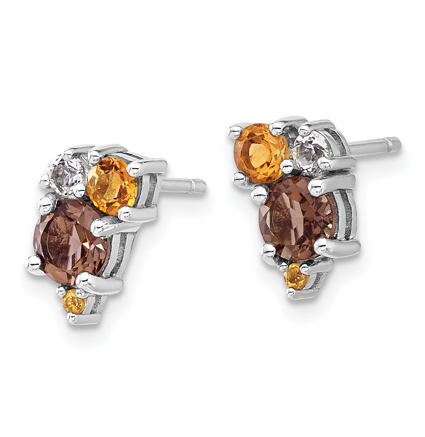 Sterling Silver Rhodium-plated Smoky Quartz Citrine White Topaz Earrings