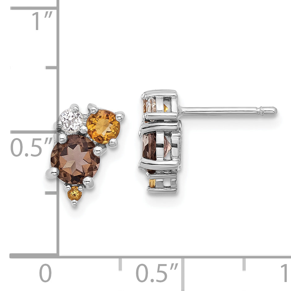 Sterling Silver Rhodium-plated Smoky Quartz Citrine White Topaz Earrings