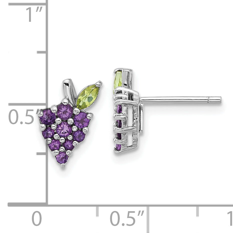 Sterling Silver Rhodium-plated Amethyst and Peridot Grape Post Earrings