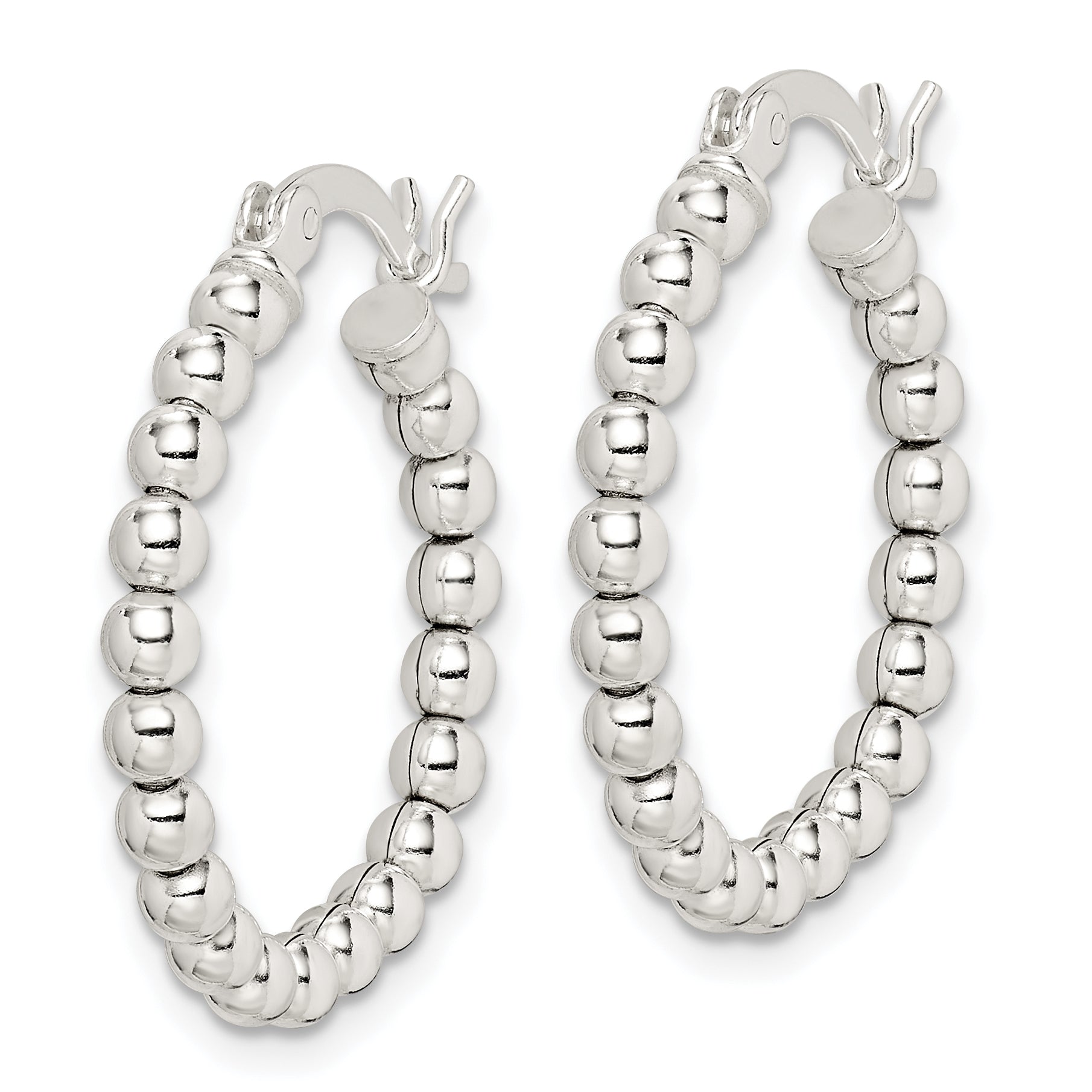 Sterling Silver Polished Beaded Hoop Earrings